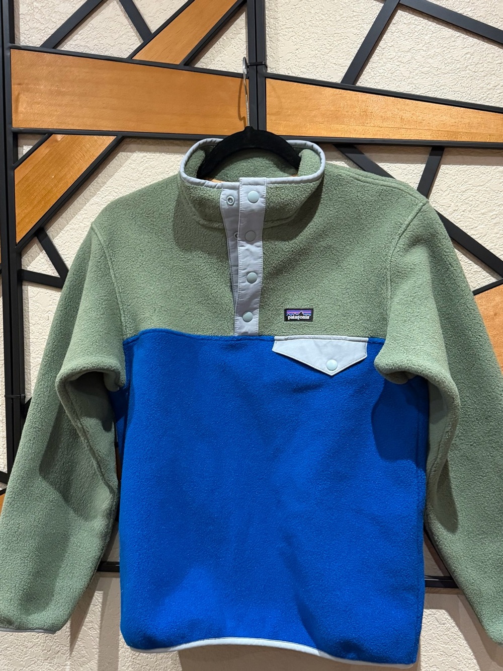 Patagonia Two-Tone Snap-T Fleece Pullover - Sage Green & Royal Blue